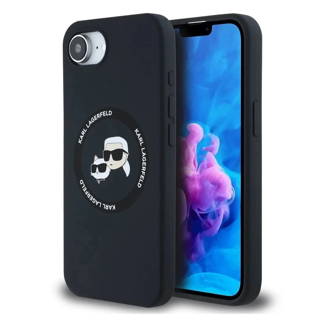 KARL LAGERFELD Liquid Silicone MagSafe tok iPhone 16e Karl and Choupette fekete