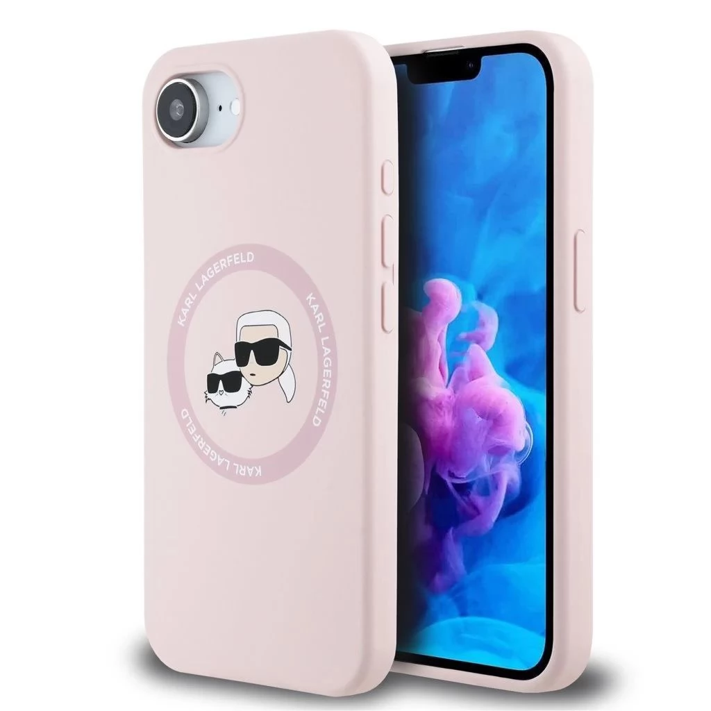 KARL LAGERFELD Liquid Silicone MagSafe tok iPhone 16e Karl and Choupette rózsaszín