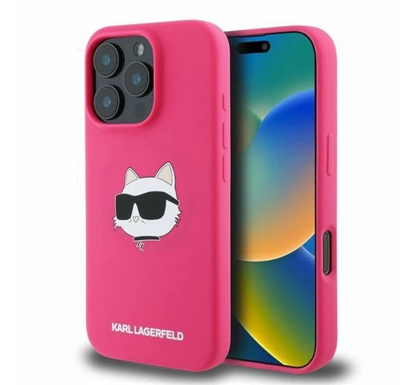 KARL LAGERFELD Magsafe szilikon hátlaptok iPhone 16 Pro Max Choupette fej rózsaszín