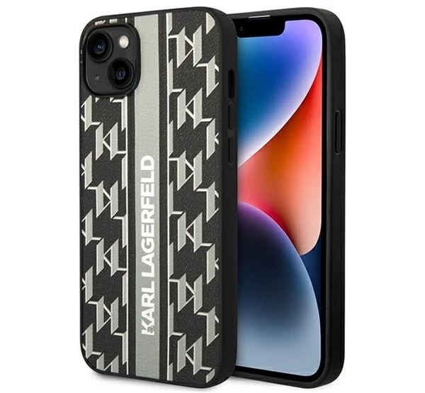 Karl Lagerfeld Monogram Stripe Apple iPhone 14 Plus hátlap tok szürke