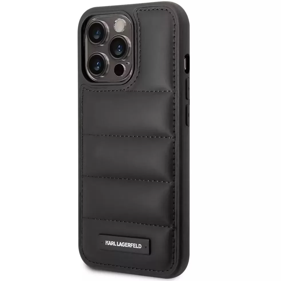 KARL LAGERFELD Puffy Elongated Logo bőrhatású hátlap tok iPhone 14 Pro fekete