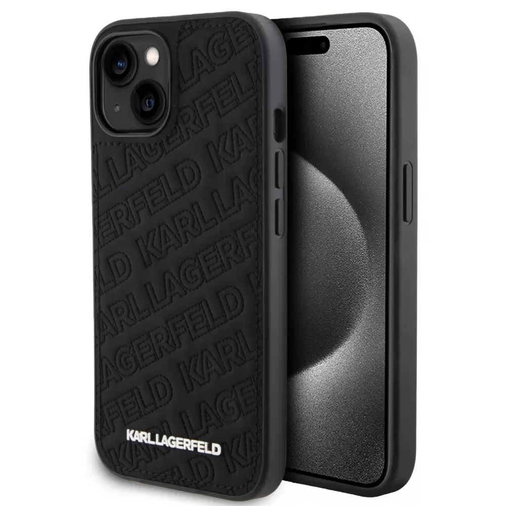 KARL LAGERFELD Quilted Pattern hátlaptok iPhone 15 fekete