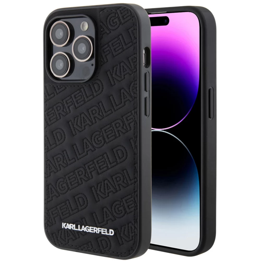 KARL LAGERFELD Quilted Pattern hátlaptok iPhone 15 Pro Max fekete