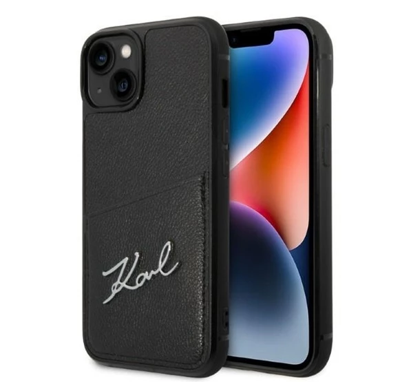 Karl Lagerfeld Signature Logo Cardslot Apple iPhone 14 Plus hátlap tok fekete