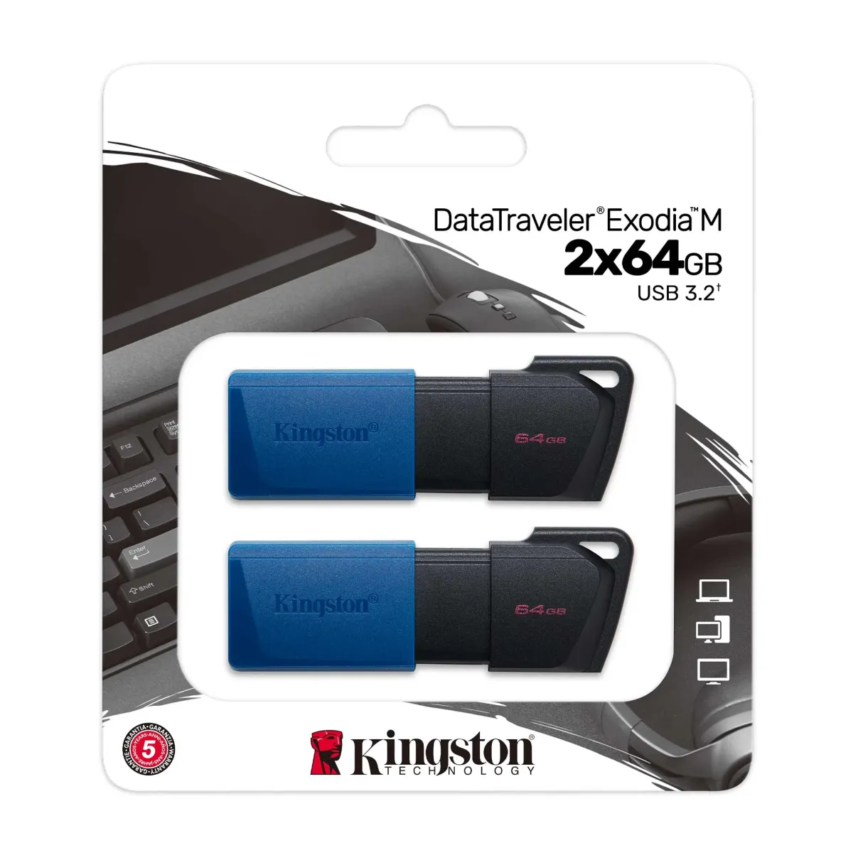 KINGSTON DataTraveler Exodia M 64GB USB 3.0 Fekete-Kék 2db