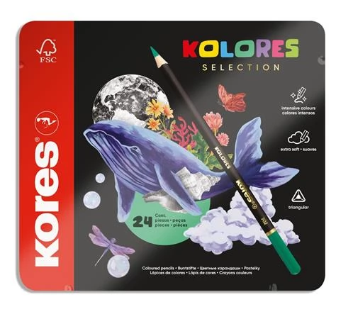 KORES Kolores Selection Színes ceruza háromszögletű fém doboz 24 szín