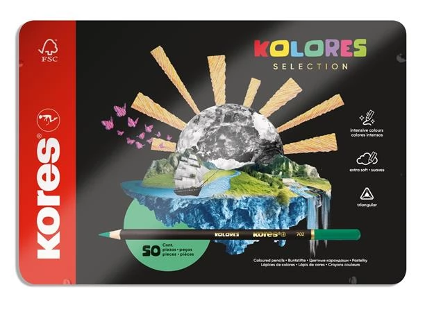 KORES Kolores Selection Színes ceruza háromszögletű fém doboz 50 szín
