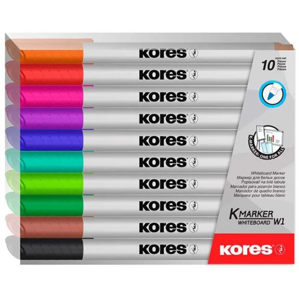 KORES Tábla- és flipchart marker készlet 1-3 mm kúp K-Marker 10 különböző szín