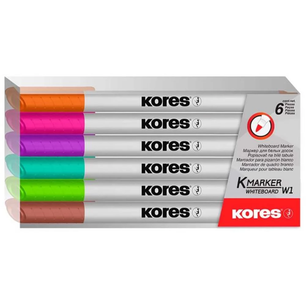 KORES Tábla- és flipchart marker készlet 1-3 mm kúp K-Marker 6 különböző szín