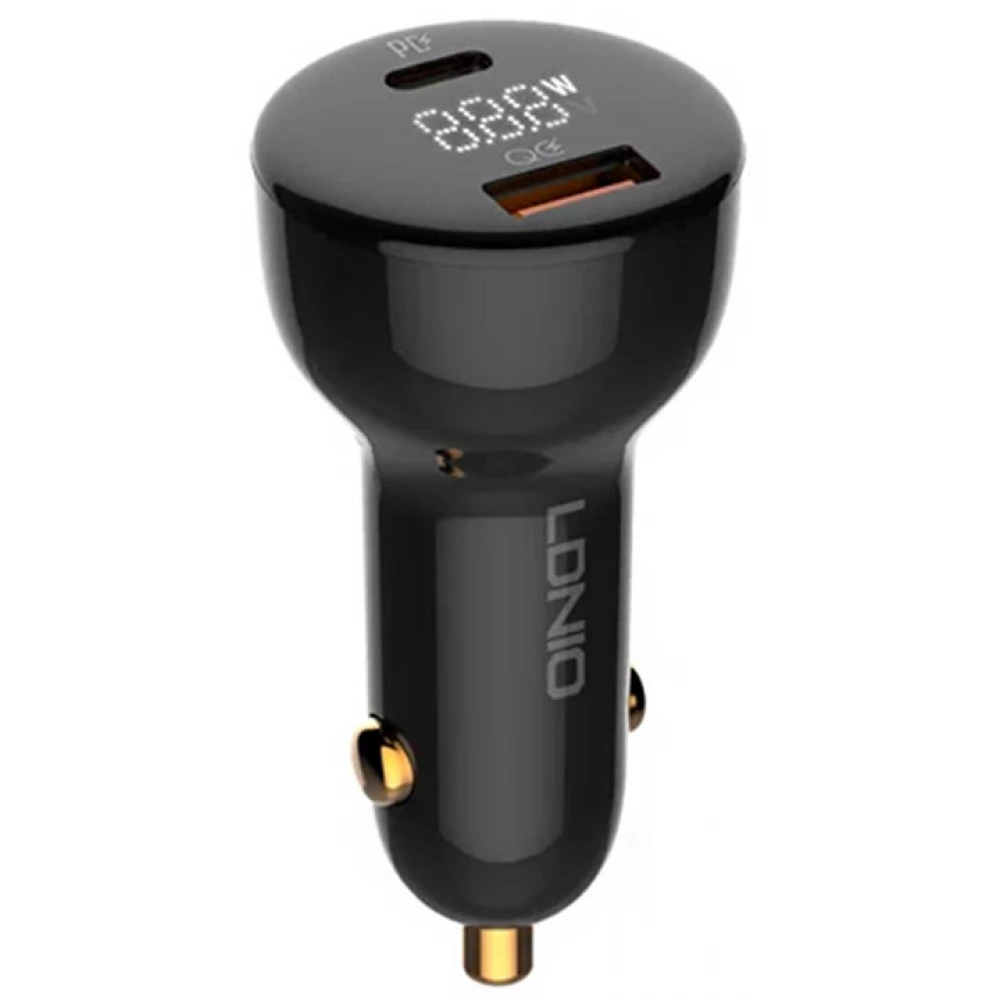 LDNIO C101 Autós töltő 1xUSB 1xUSB-C 100W + USB-C - Lightning kábel fekete