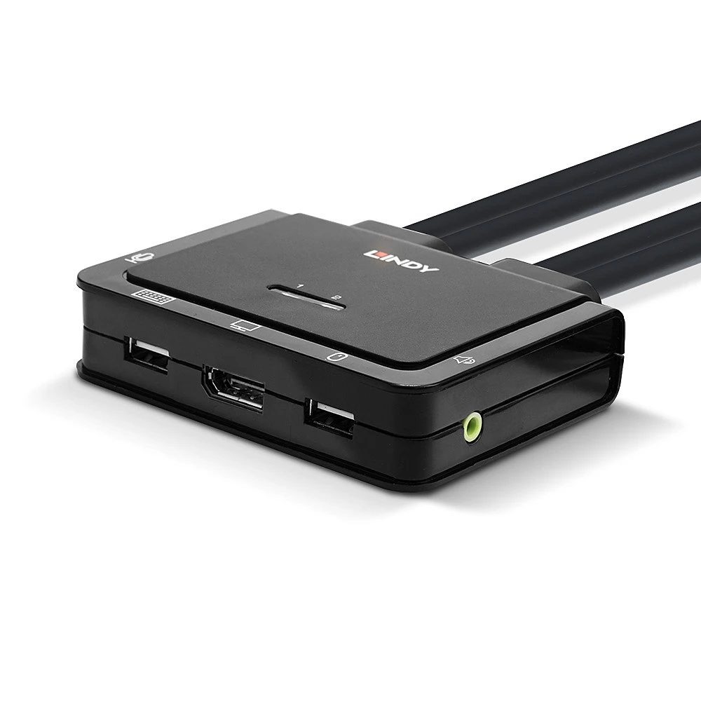 LINDY 2 Port DisplayPort 1.2 USB Type C USB 2.0 & Audio Cable KVM Switch