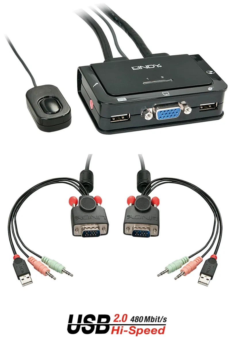 LINDY 2 Port VGA USB 2.0 and Audio Cable KVM Switch