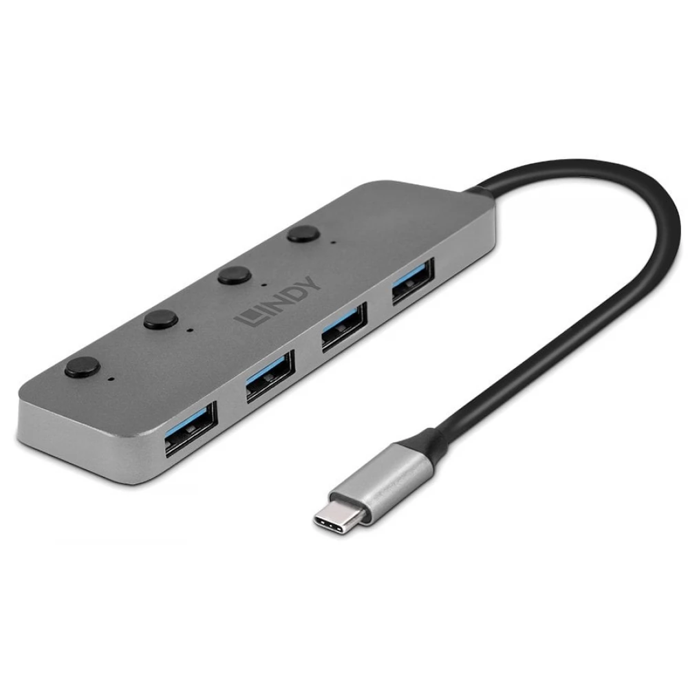 LINDY 4 Port USB 3.2 Type C Hub with On/Off Switches