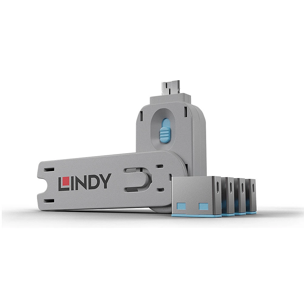 LINDY 40452 USB port blokkoló 4 db + kulcs kék