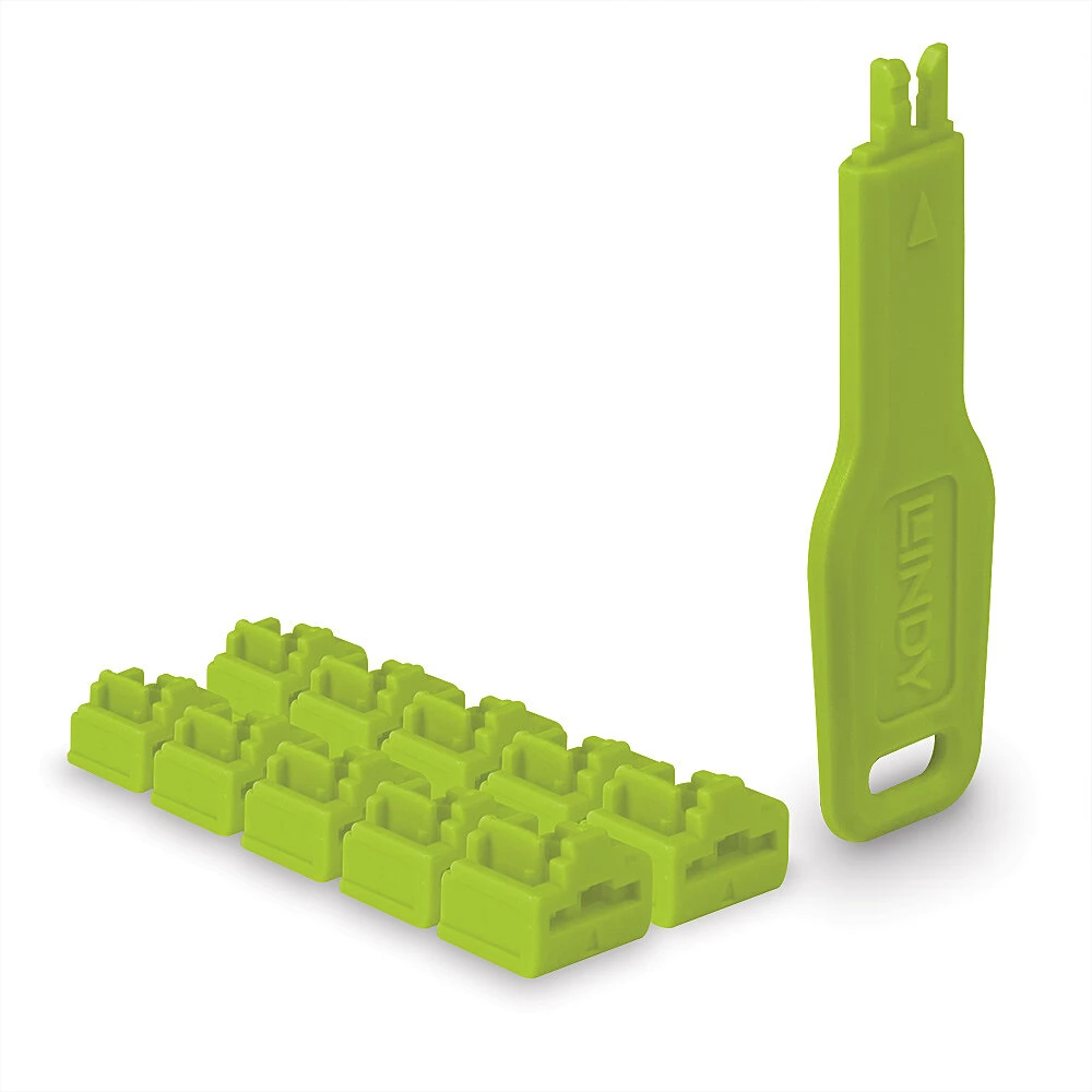 LINDY 47894 RJ45 Port Blocker kulcs és 10 db dugó világoszöld