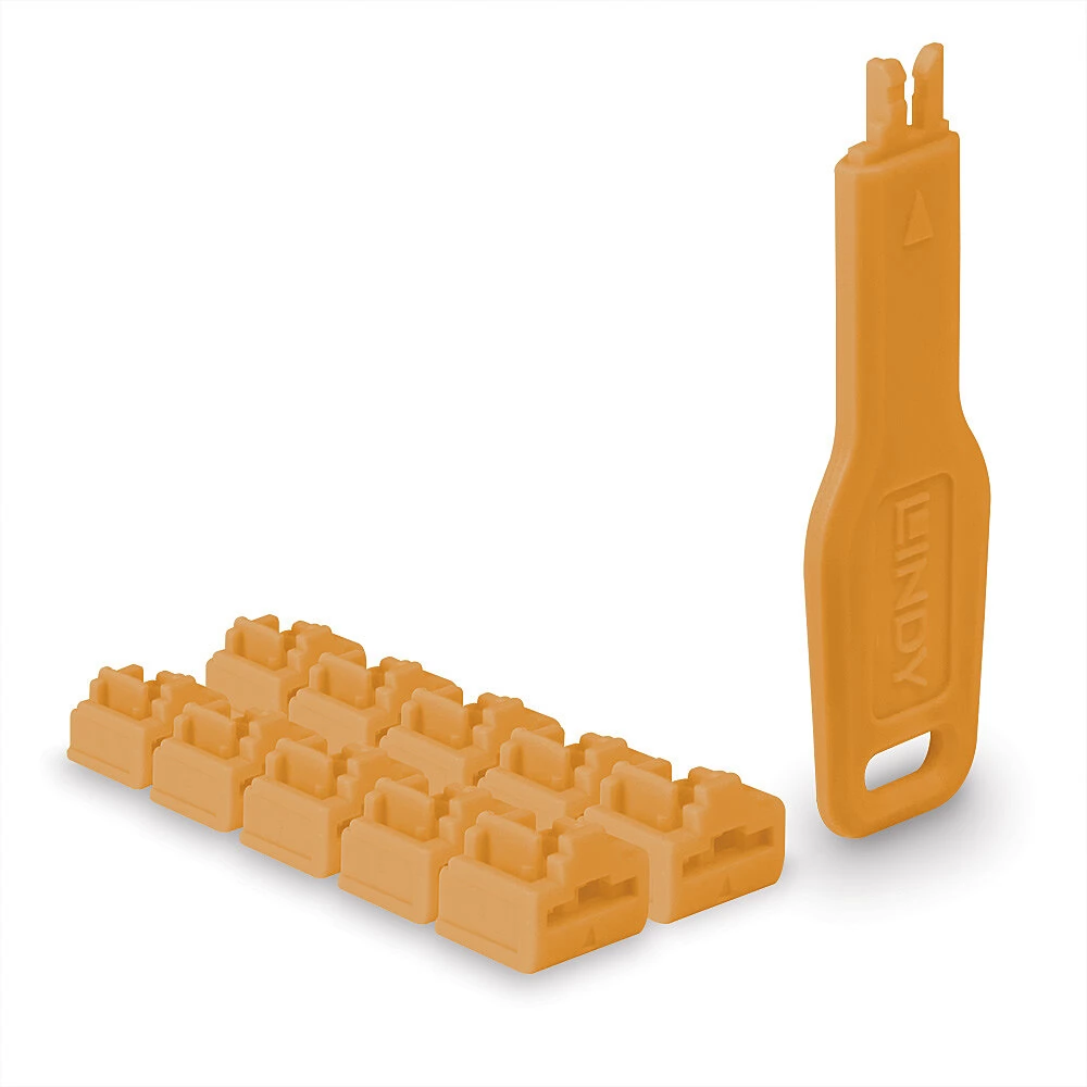LINDY 47897 RJ45 Port Blocker kulcs és 10 db dugó narancssárga