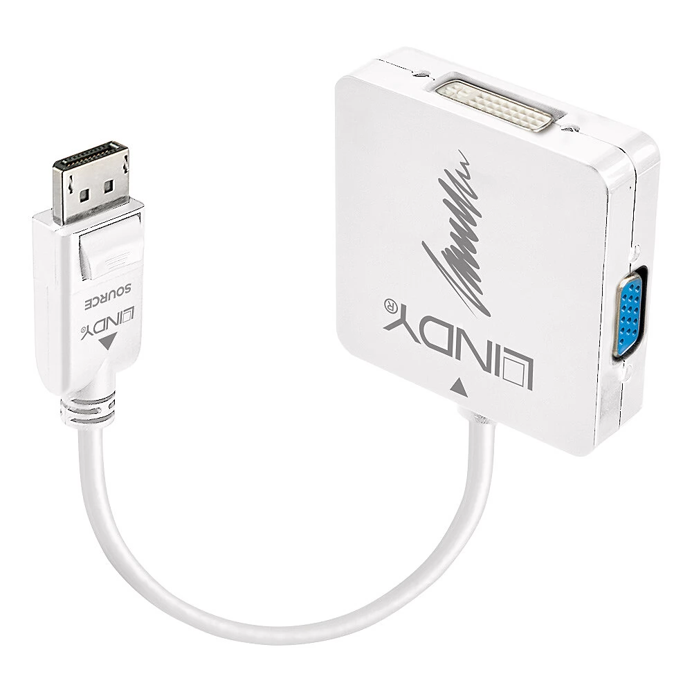 LINDY DisplayPort 1.2/1.2a VGA/D-Sub + HDMI + DVI-D Átalakító Fehér 20cm 41028