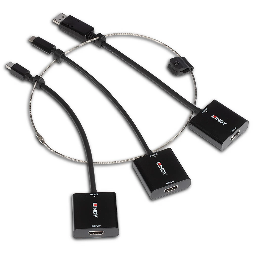 LINDY USB Type C mDP & DisplayPort to HDMI 18G Converter Tether