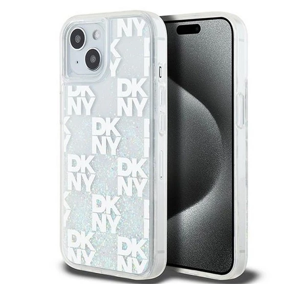 Liquid Glitter Checkered Pattern iPhone 15 hátlap tok átlátszó