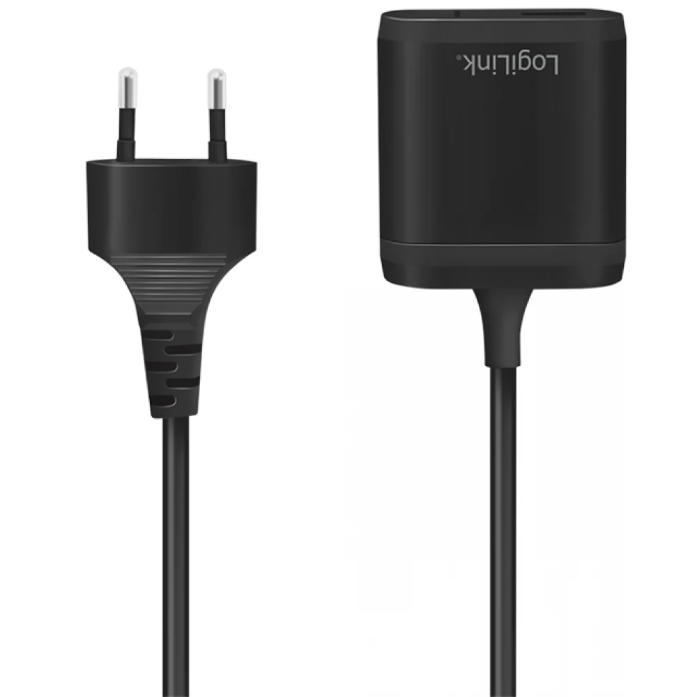 LOGILINK Dual USB charger with 1.5 m fixed cable 1x USB-A 1x USB-C 12W fekete