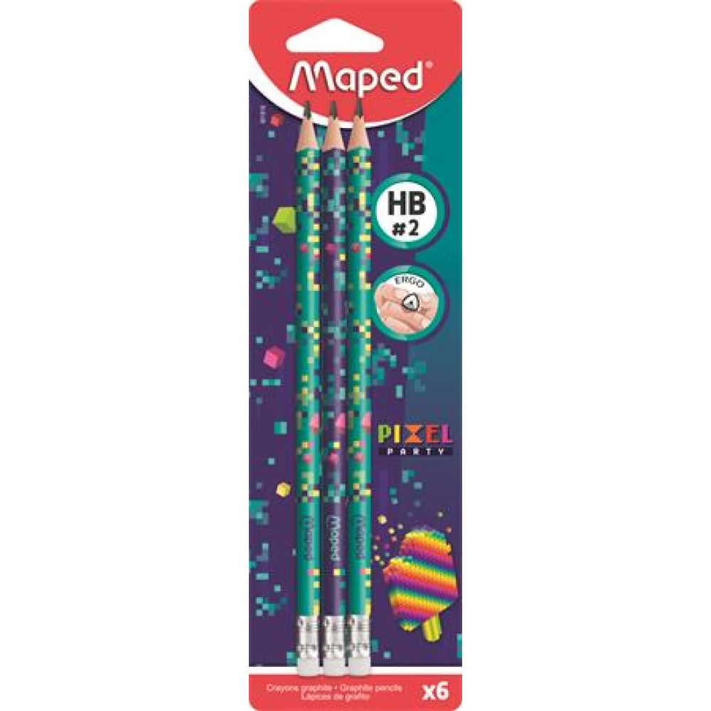 MAPED Pixel Party Grafitceruza radírral HB háromszögletű 6 db