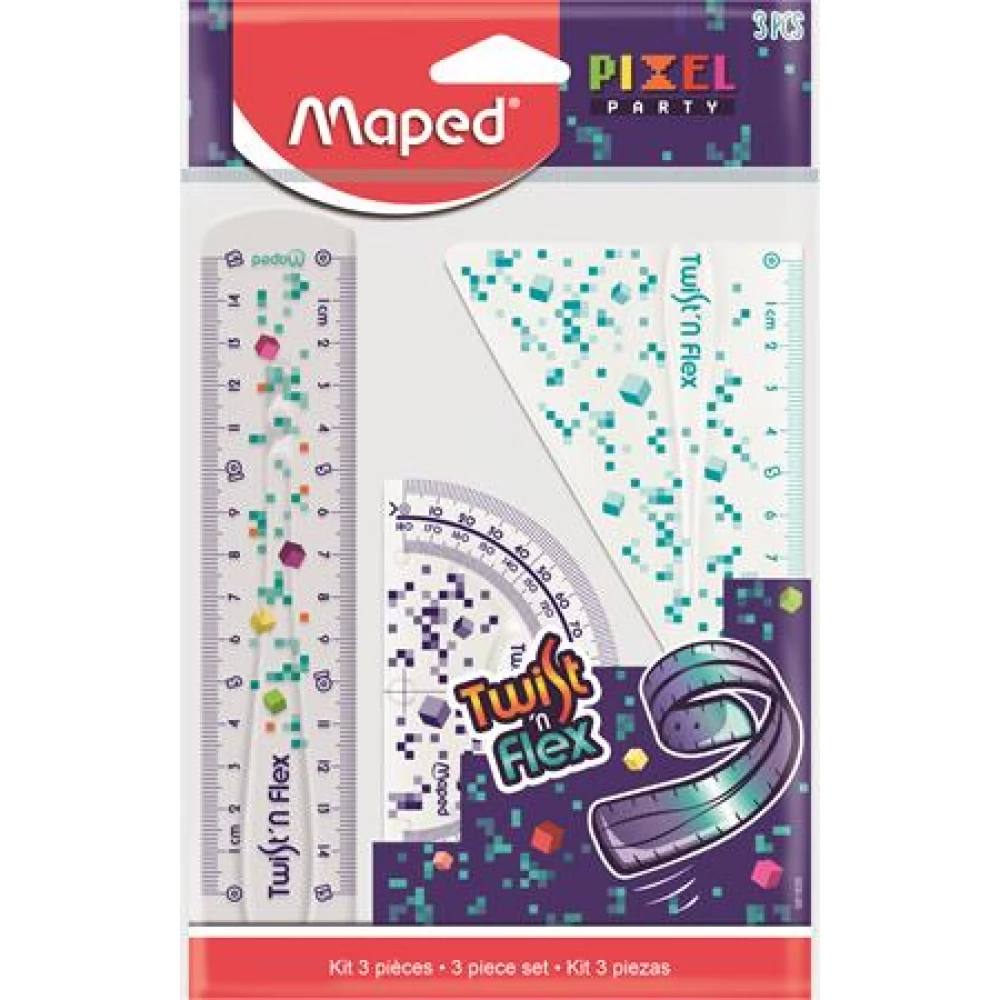 MAPED Pixel Party Twist n Flex Vonalzókészlet műanyag törhetetlen 3 db