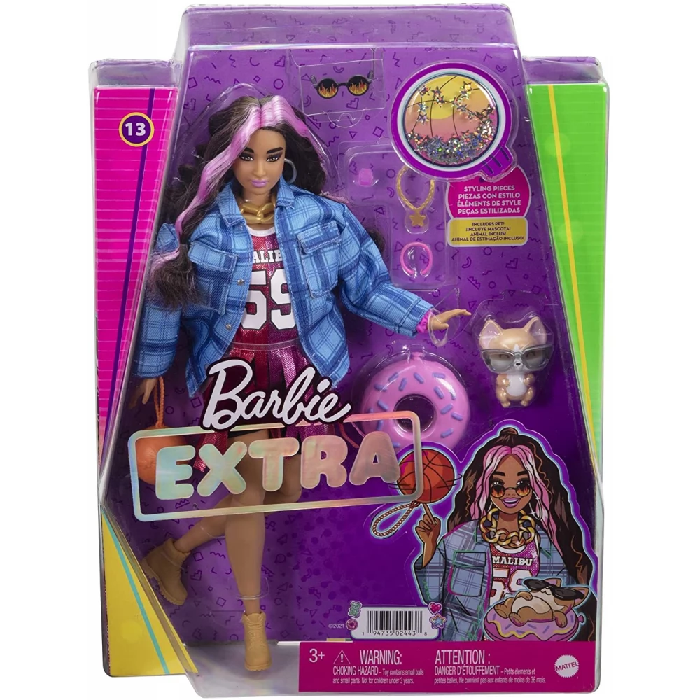 MATTEL HDJ46 Barbie Extra Jersey rohás kosárlabda alakú táskával