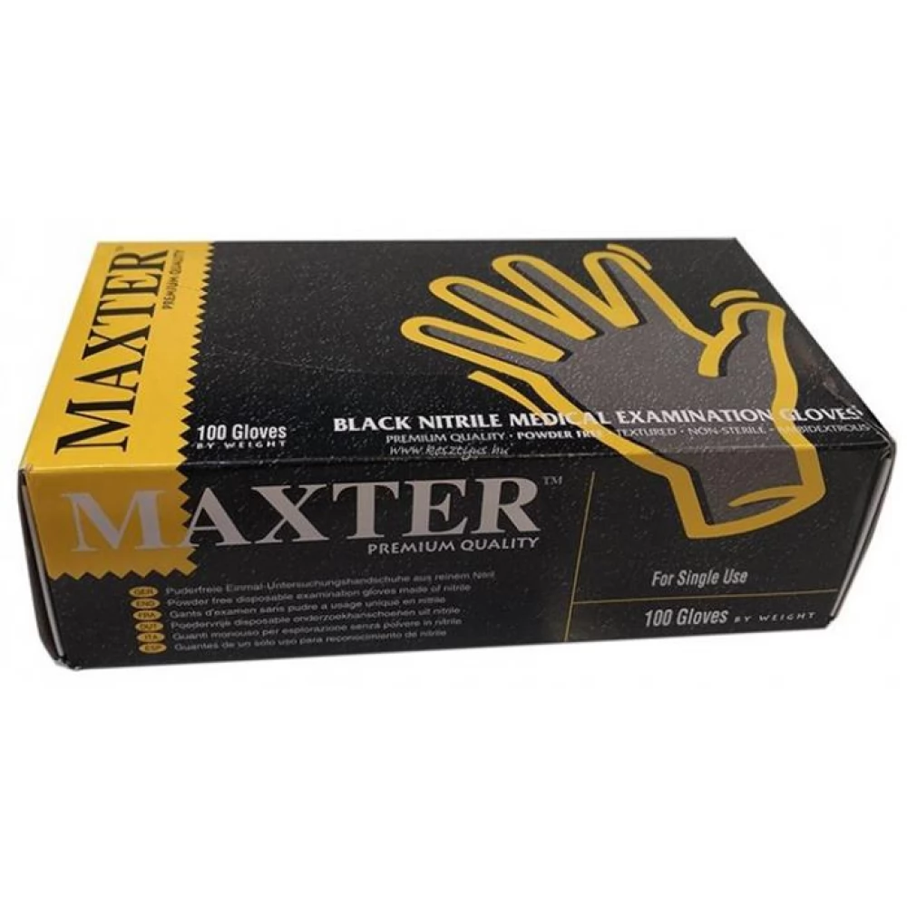 MAXTER Védőkesztyű nitril L méret 100 db púder nélküli fekete