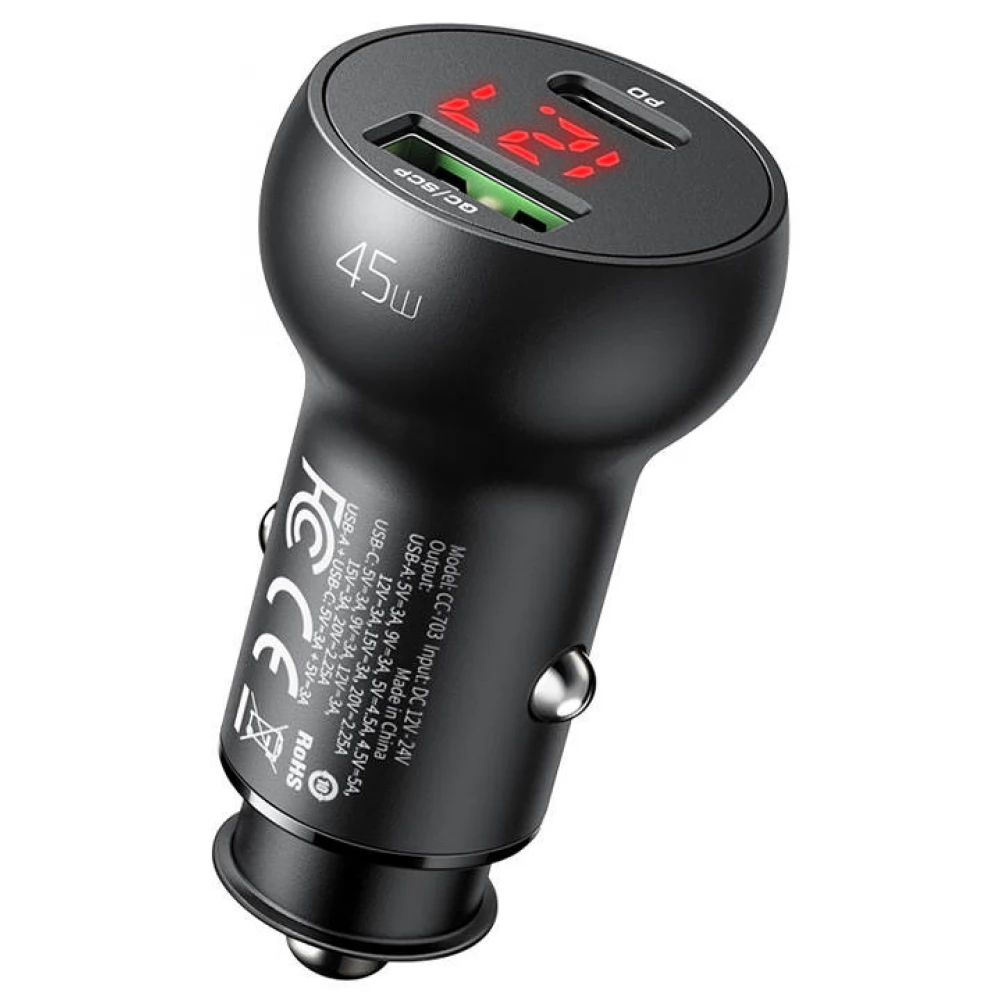 MCDODO CC-7030 Autós töltő USB+USB-C 45W fekete
