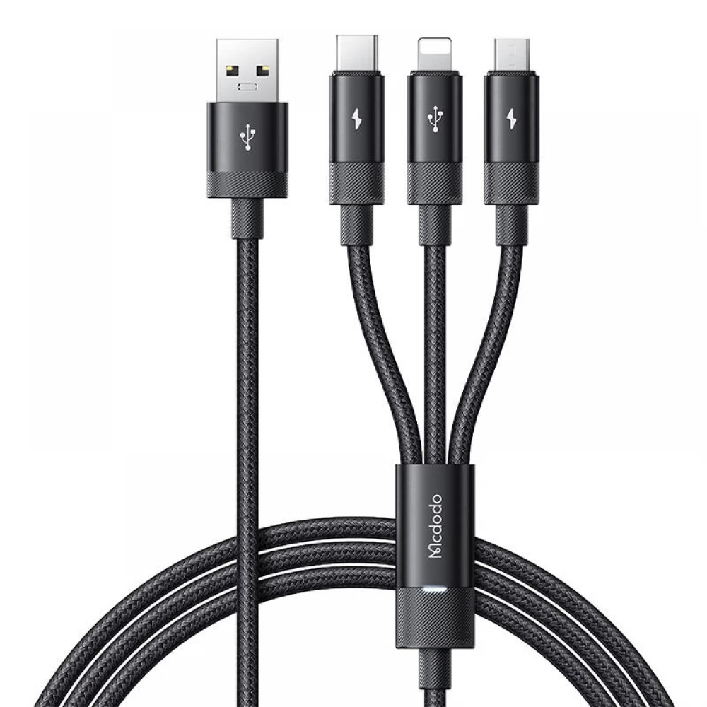 MCDODO USB Lightning + Micro USB + USB Type C Átalakító Fekete 1.2m CA-5790