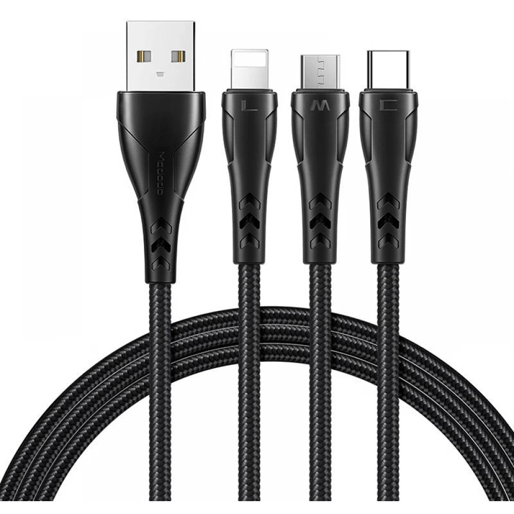 MCDODO USB Lightning + Micro USB + USB Type C Átalakító Fekete 1.2m 6921002669603