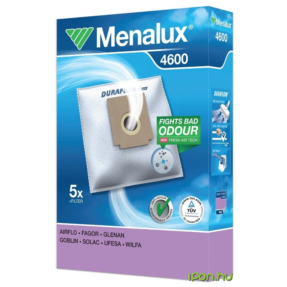 MENALUX 4600 5 db szintetikus porzsák + 1 microfilter