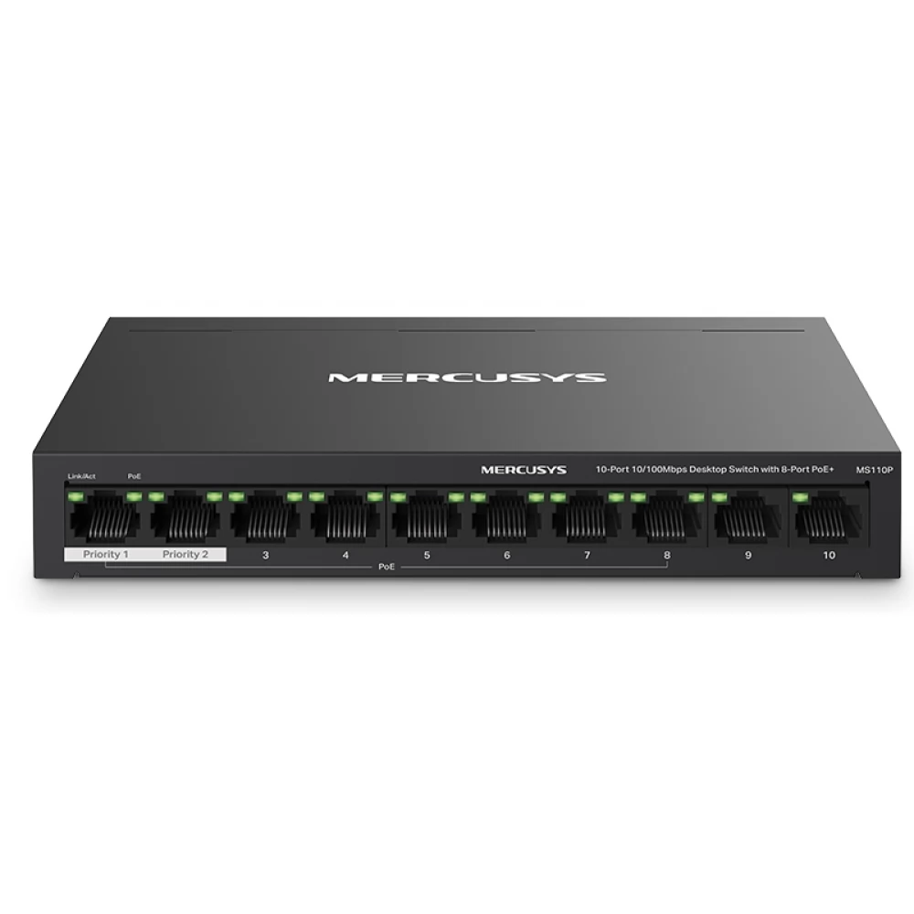 MERCUSYS MS110P 10-Port 10/100Mbps Desktop Switch with 8-Port PoE+