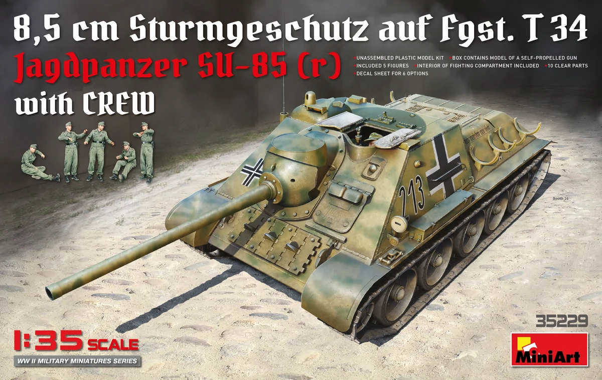 MINIART 1/35 Jagdpanzer SU-85 (r) német önjáró löveg modell figurákkal