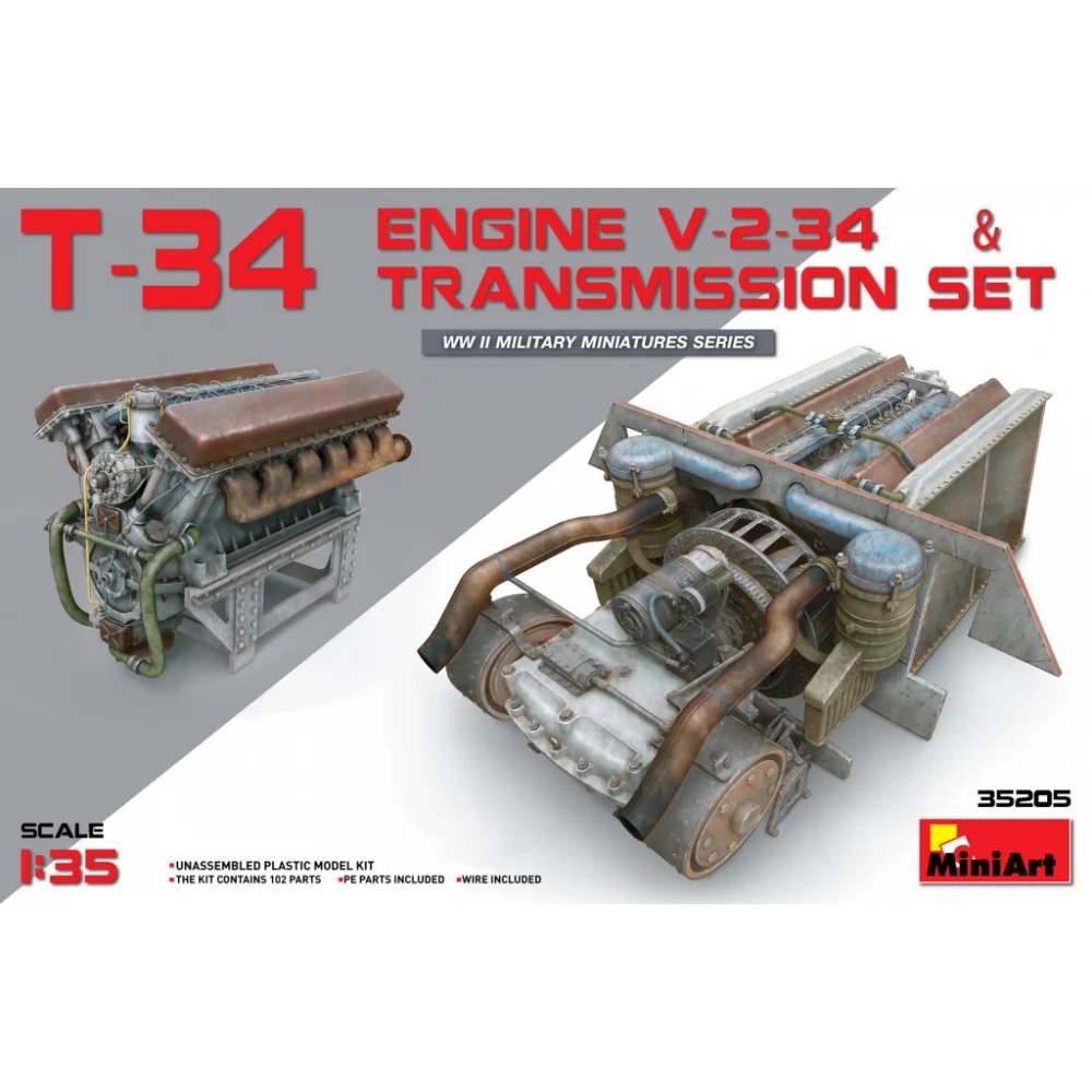 MINIART 1/35 T-34 (V-2-34) tank motor és váltó modell