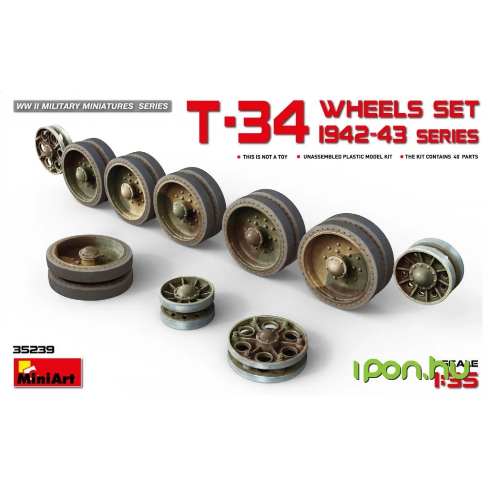 MINIART 1/35 T-34 Wheels set. 1942-43 series katonai jármű modell kiegészítő