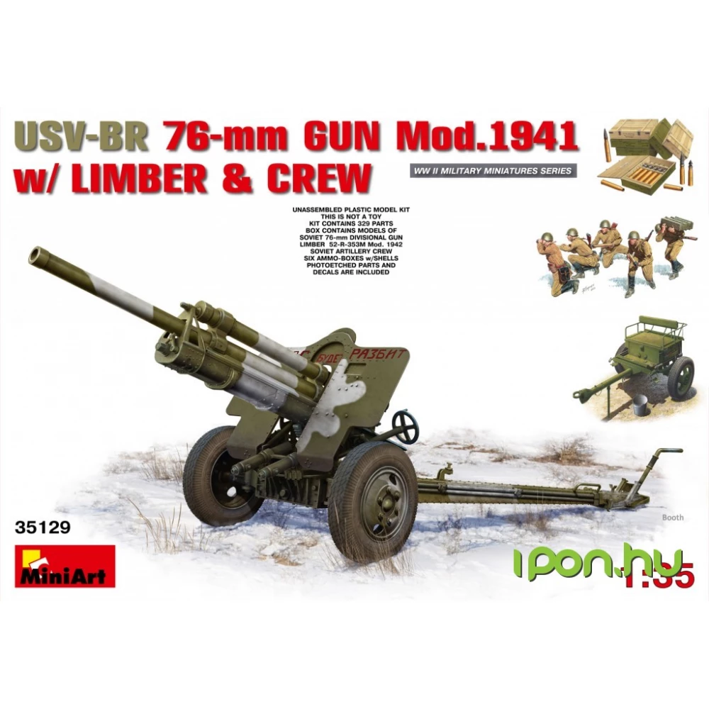 MINIART 1/35 USV-BR 76-mm Gun Mod.1941 with limber and crew katonai jármű modell