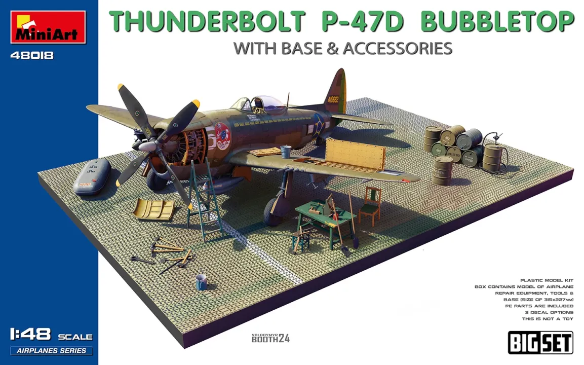 MINIART 1/48 Thunderbolt P-47D Bubbletop vadászgép modell talapzattal és kiegészítőkkel