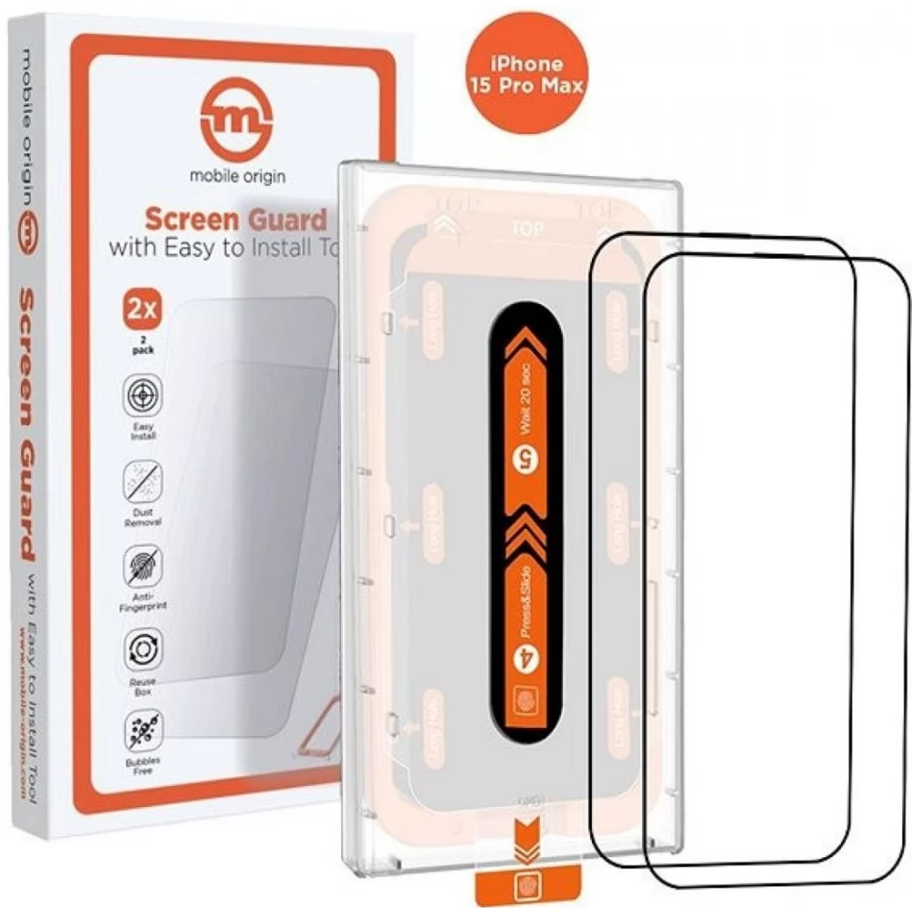 MOBILE ORIGIN Orange Screen Guard with easy applicator iPhone 15 Pro Max 2 darabos szett