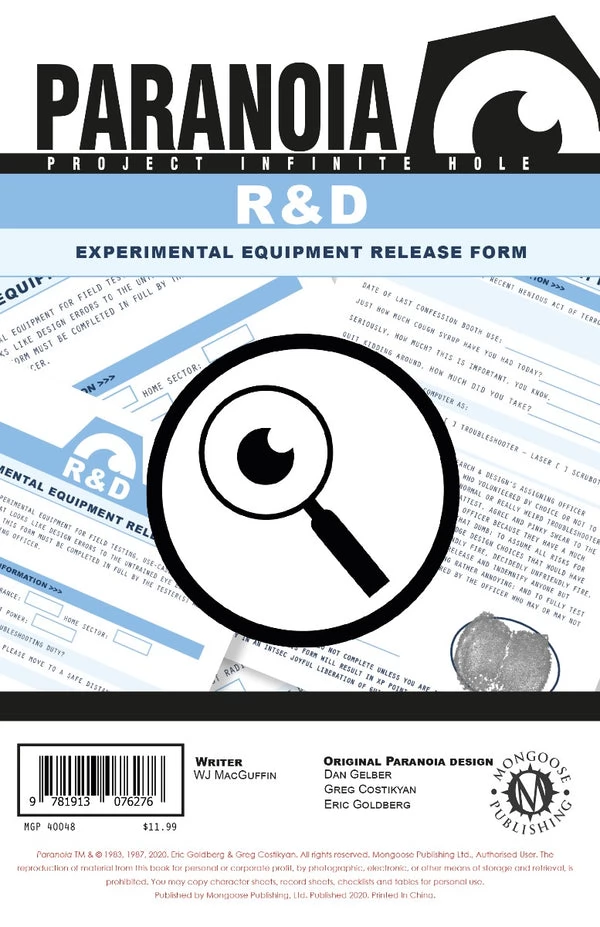 MONGOOSE PUBLISHING Paranoia RPG - The R And D Experimental Equip Release Form szerepjáték könyv kiegészítő