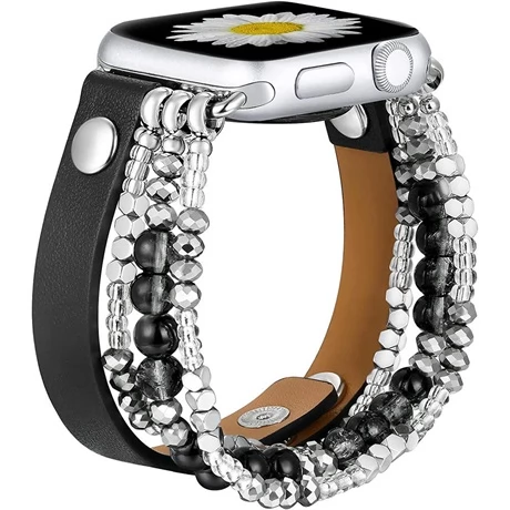 MYBANDZ Apple Watch gyöngyös bőr óraszíj 38/40/41 mm fekete