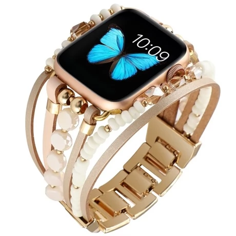 MYBANDZ Apple Watch gyöngyös karkötő szíj 38/40/41 mm púder-arany