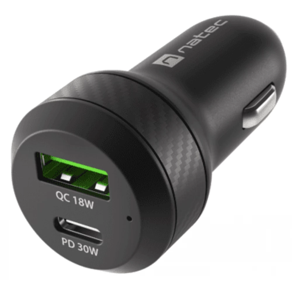 NATEC Coney Autós töltő USB + USB-C 30W fekete