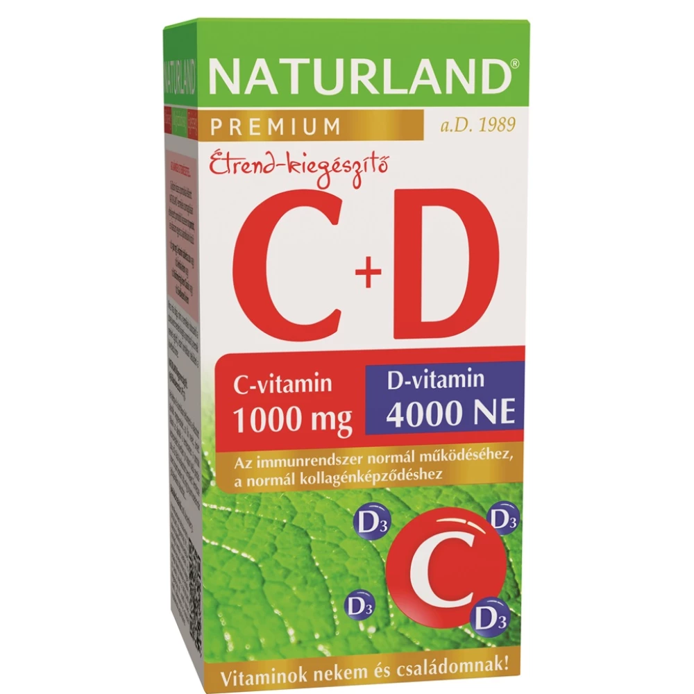 Naturland 1000mg c-vitamin+4000ne d-vitamin tabletta 40 db
