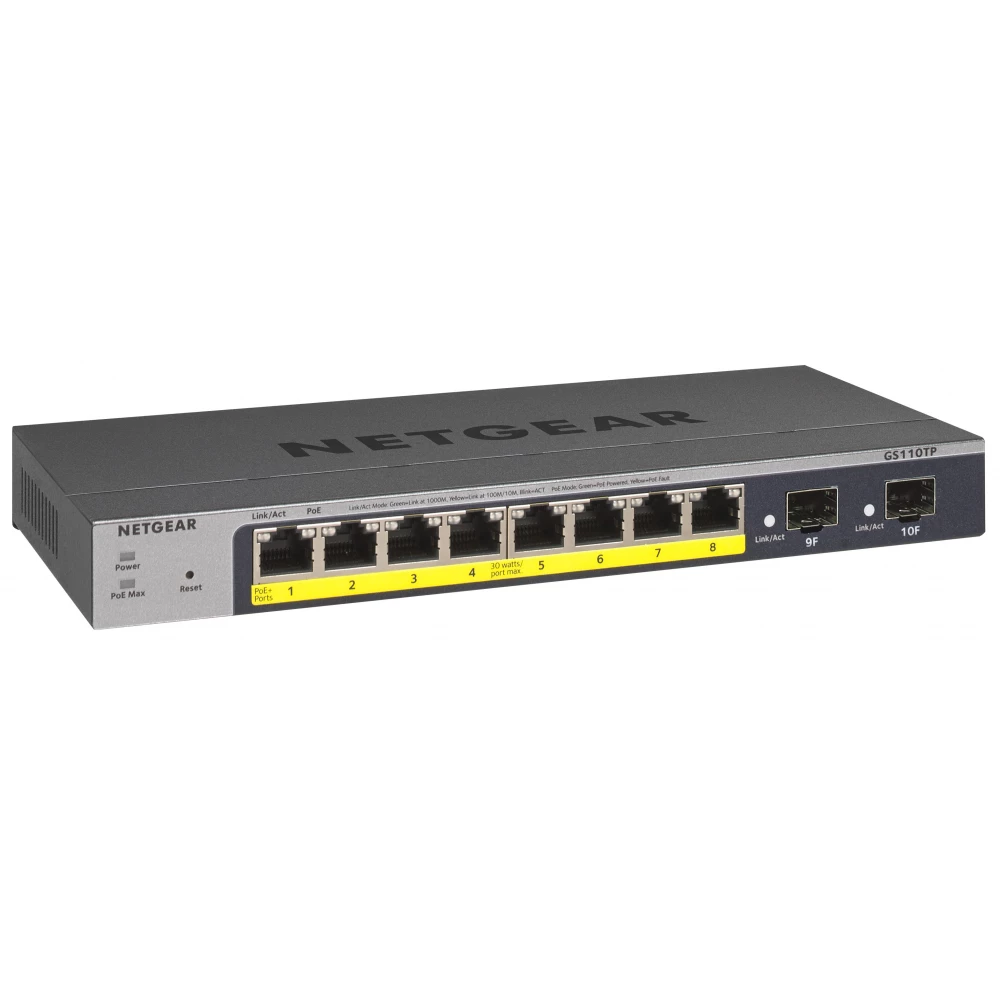 NETGEAR GS110TP v3 8-Port Gigabit PoE+ Ethernet Smart Managed Pro Switch with 2 SFP Ports and Cloud Management