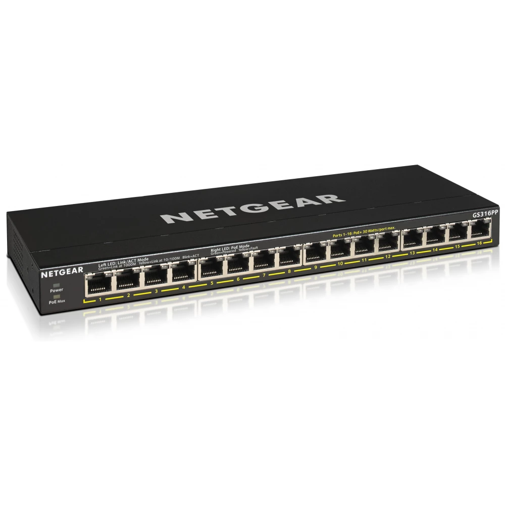 NETGEAR GS316PP 16-Port Gigabit Ethernet Unmanaged High-Power PoE+ Switch