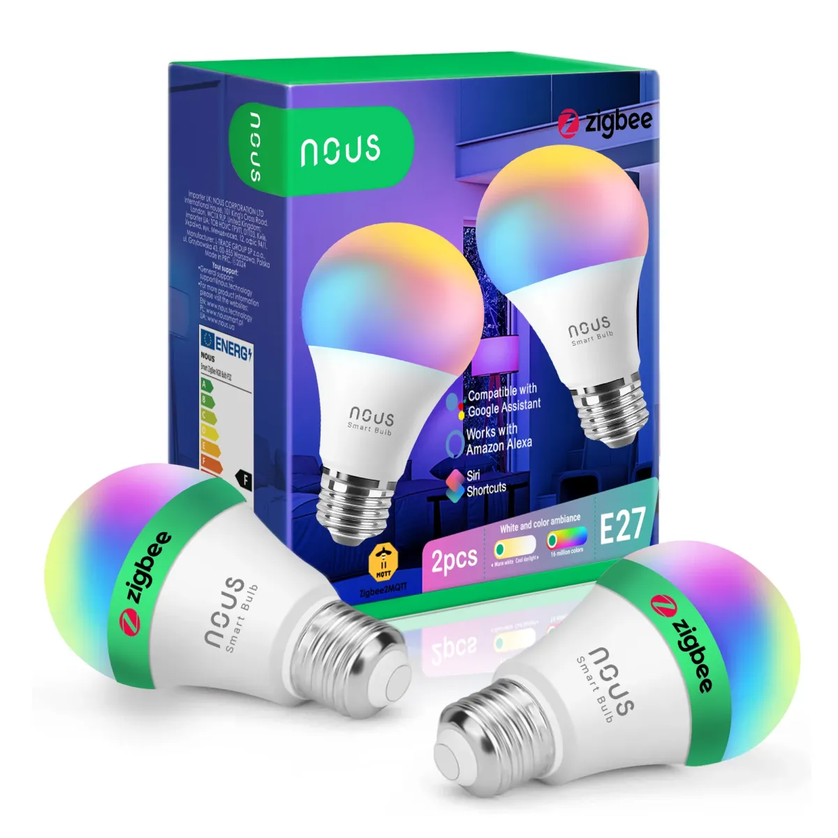 NOUS P3Z okos Tuya Zigbee RGB izzó E27 2db