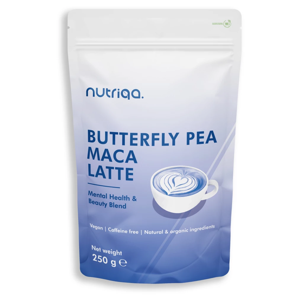 NUTRIQA Nutriqa vegan koffeinmentes pillangóborsó-maca latte 250 g