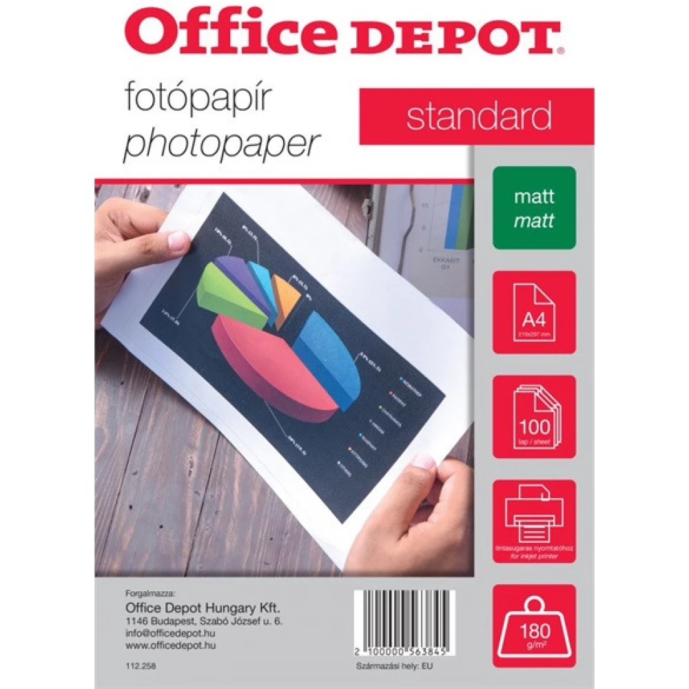 OFFICE DEPOT OD112258 Standard matt fotópapír 180g A4 (100 lap)