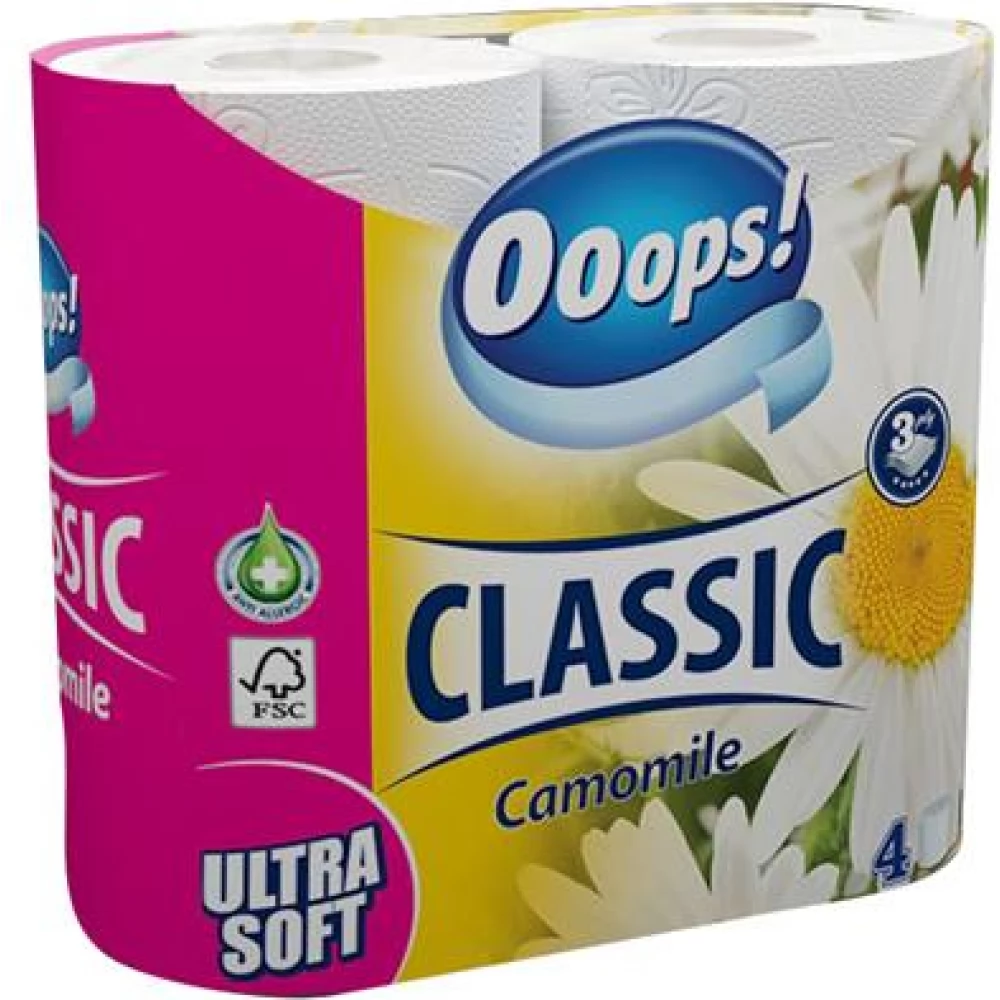 Ooops! Classic Tolatettpapír 3 rétegű 4 tekercses kamilla